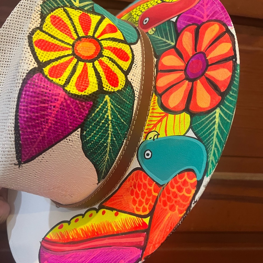 Colorful Floral and Bird Design Hat